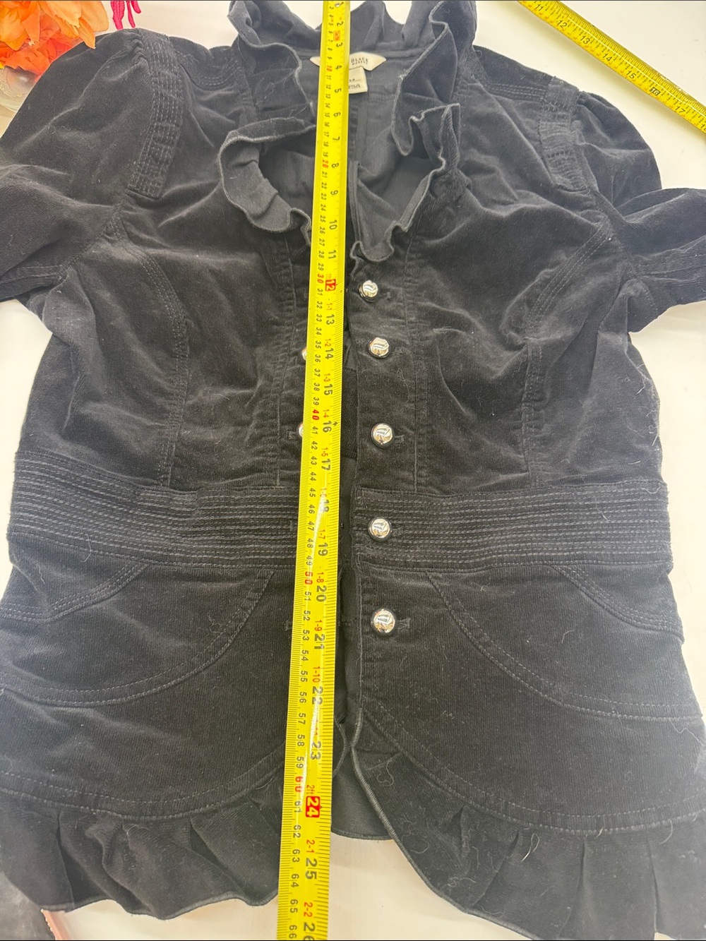 White House Black Market Stylish black Military Ruffle Front Jacket Size 12 - Picture 9 of 9